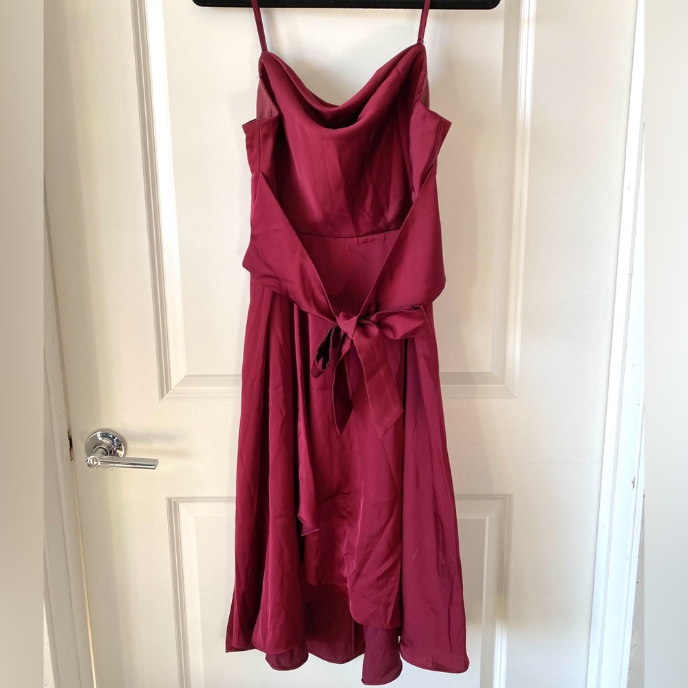 Azazie Edelle Stretch Satin Dress in Cabernet red wine